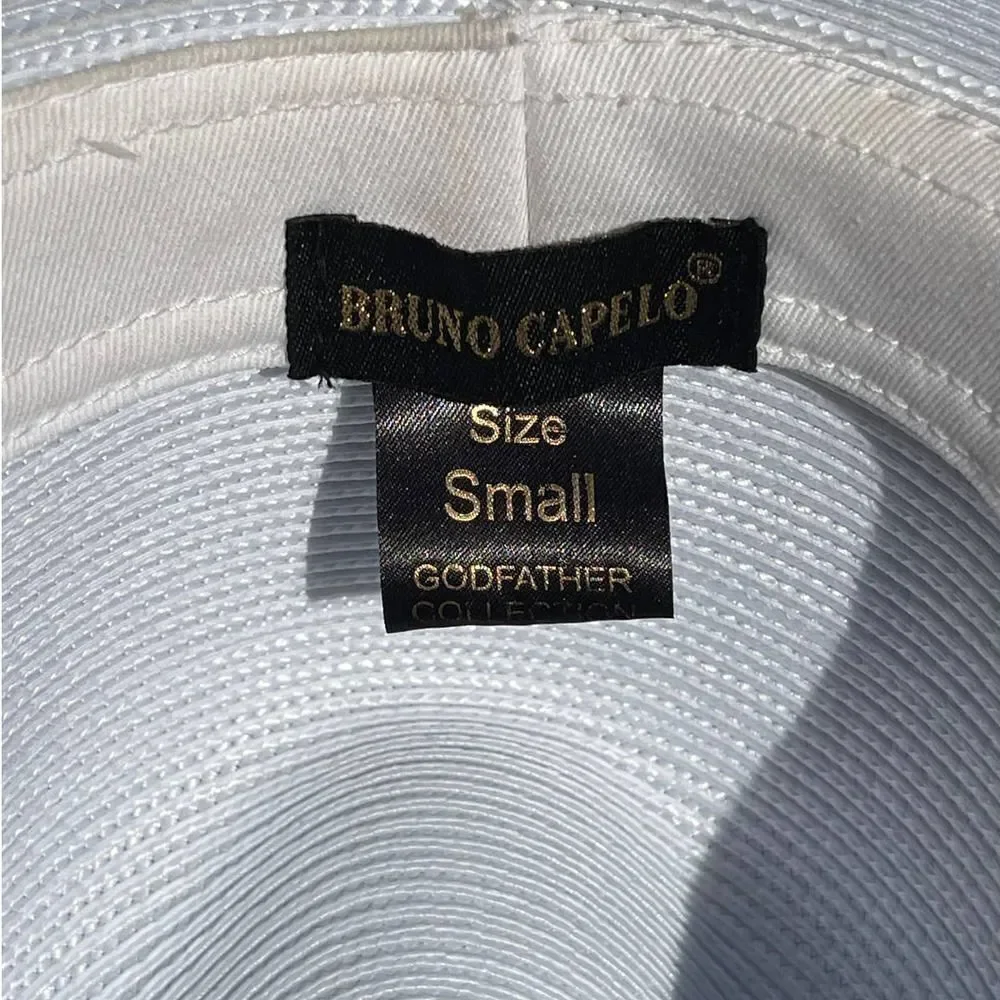 Bruno Capelo Godfather White Fedora Hat Youth Size S Feather Detail